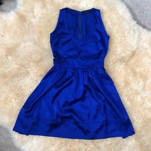 Miss Selfridge blue silky fancy scoop neck dress waist bow sash EUC